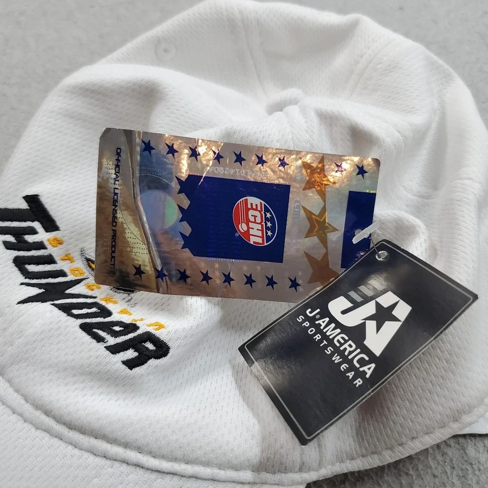 Stockton Thunder Men Baseball Cap ONE SIZE White J America Curved Buckle NWT